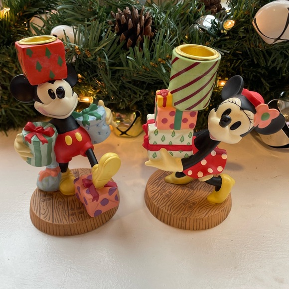 Mickey’s season of song taper candleholders Christmas Mickey & Minnie Disney ‘97 - Picture 3 of 16